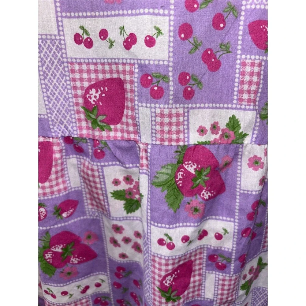 Vintage Apron Shirt 60's 70's Strawberry Fabric Smock Top Snap Front Pocket 1X
